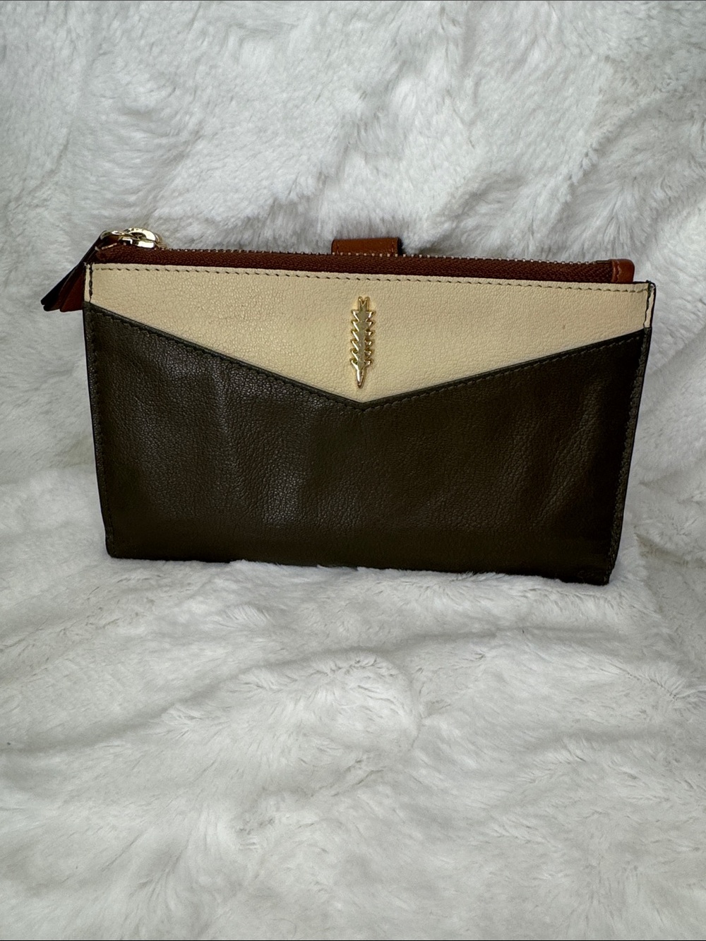 Tri-Tone Olive, Brown and Cream Leather Wristlet Wallet
